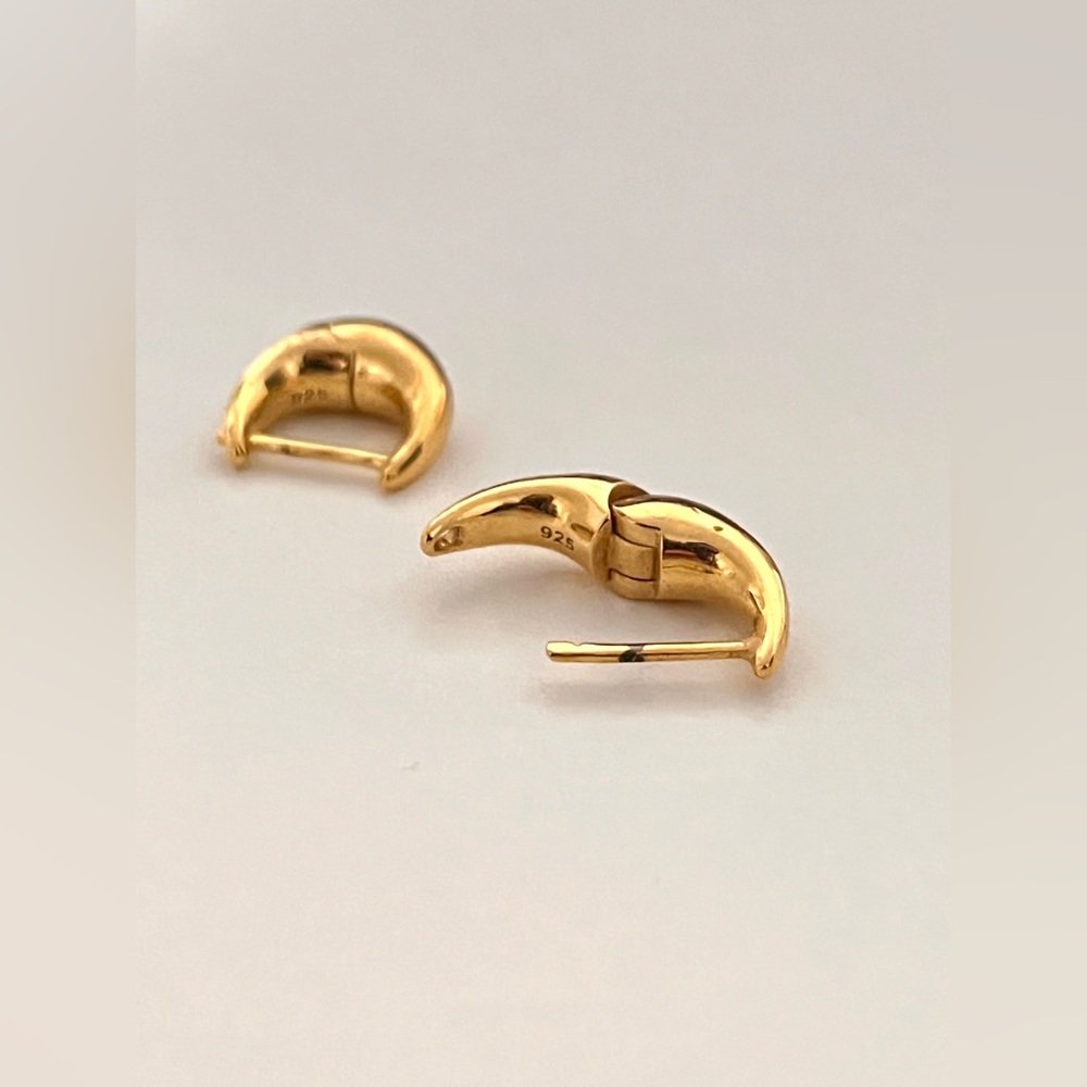 Gold Tone Teardrop Huggie Earrings 925 Marked